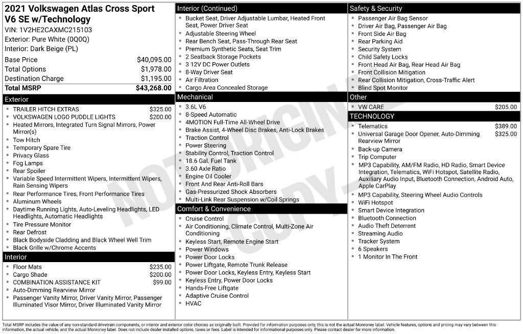2021 Volkswagen Atlas Cross Sport 3.6L V6 SE w/Technology